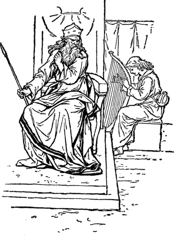 David Plays Harp To Calm Saul Coloring Page